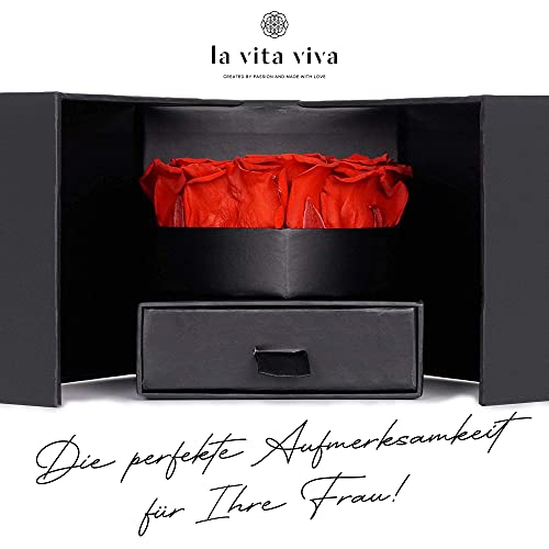 LA VITA VIVA Infinity Rozen Box in hartvorm. 6 echte rozen rood. 3 jaar houdbaar. Rozenbox met lade. voor onvergetelijke… - Afbeelding 3