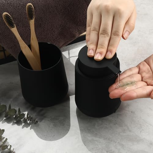 Black Bathroom Countertop Accessories Set - Soap Dispenser and Toothbrush Holder with Silicone Boot,Vanity Tray (Black Liquid) - Image 3