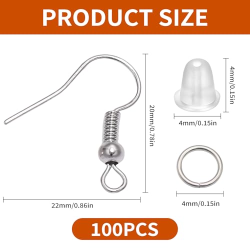 300Stück Ohrringe Selber Machen Set,925 Silber Hypoallergene Ohrhaken,Ohrring Haken,Ohrringe Basteln Set,mit Durchsichtigen Gummi Ohrstopper Und Spule Ohrringhaken für Diy Ohrhänger Schmuckherstellung