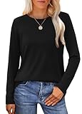 WIHOLL Black Shirts for Women Plus Size Long Sleeve Basic Plus Size Tshirts Office XXL