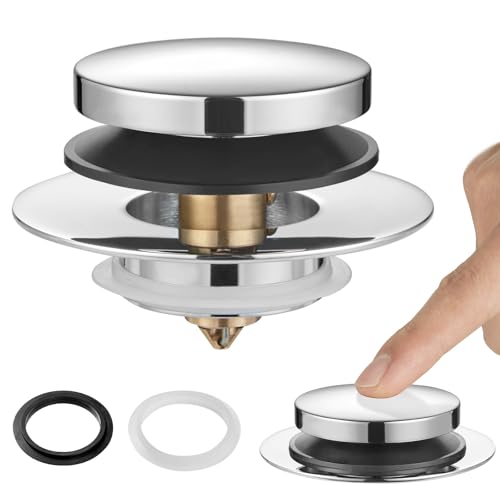 Washever Universal Bathtub Stopper, Pop Up Bath Tub Drain Stoppers, EZ Install Bathtub Drain Replacement Trim Kit, Replaces Lift and Turn, Tip-Toe and Trip Lever Drains for Tub(Chrome Plated)