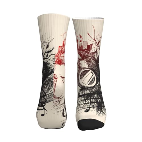 Girl Listens To Music Mid-Tube Sports Socks Soft Comfy For Ourdoor Sports,Nurse,Pregnant,Hiking,Riding,Running2