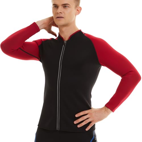 DownLTL Chaqueta de Traje de Neopreno para Hombres- 2mm Tops Camisetas de Traje de Baño Ajustadas de Manga Larga con Cremallera Frontal para Buceo Surf Snorkel Natación Mantiene El Calor Kayak Sup - imagen 2