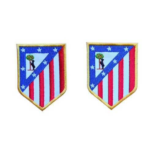 Parche Escudo Equipo De Fútbol, Para Planchar o Coser, 2 Unidades Termoadhesivas De 8 cm X 6 cm, Bordado, Madrid, Atlético