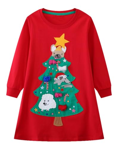 Image of Girls Cotton Long Sleeve Casual Cartoon Appliques Striped Jersey Dresses