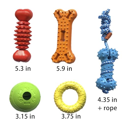 Jalousie Plush & Rope Dog Toys - Squeaky, Premium Rubber (5 Pack for Small/Medium Dogs & Puppies)