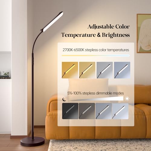 Image of Aisutha LED Floor Lamp, 18W Super Bright Floor Lamp for Living Room, Adjustable Stepless Colors & Brightness Standing Lamp, Eye Caring Reading Light with Remote& Touch Control for Bedroom Office
