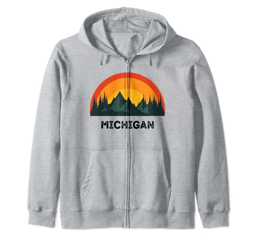 Michigan Vintage Sunset 80s Retro Summer Great Lakes State Sudadera con Capucha