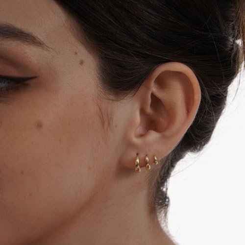 Tasiso Small Hoop Earrings for Women, Dainty 14K Gold Plated Huggie Hoop Earrings Lightweight Hypoallergenic Cubic Zirconia Earring Cute Double CZ Spiral Earrings for Women Trendy Jewelry Gifts4