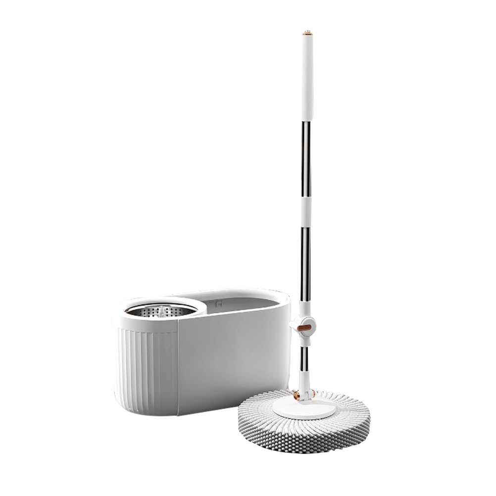 Set di mocio e Secchio con strizzatore, centrifuga telescopica, per la Pulizia a Secco e a Umido di Pavimenti in Legno, Laminato e Piastrelle.