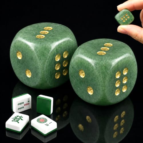 2PCS Natural Gemstone Dice, 16mm Crystal D6 Mahjong Dice Set Stone Dice for Games, Accessories, Tabletop Board Games, Casino Games, Craps, DIY Crafts, Spiritual Decor and Home Decor（Green Aventurine）