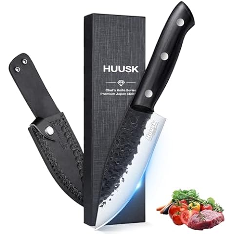 Huusk Boning Knife Kitchen Knife - 5.5" Sharp Viking Knife, Full Tang Chef Knife with Sheath, Japanese Heavy Duty Meat Cutting Knife for Kitchen Outdoor BBQ Camping with Gift Box Cover