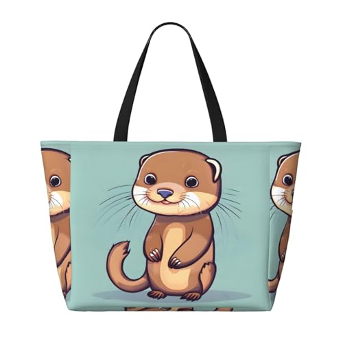 Cartoon Cute Otters Large Capacity Foldable Tote Bag Women Beach Tote Bag Handbag Gym Bag Travel Shopping Bag2