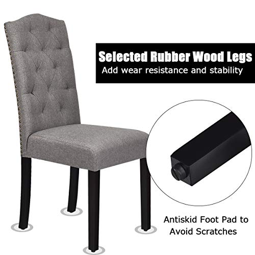 Giantex Parsons Chairs, Set Of 4 Uphostered Kitchen Chairs W/Wood Legs, Padded Seat, Linen Fabric, Nails, Tufted Dining Room Chairs, Ideal For Dining Room, Kitchen, Living Room (4, Grey) #TOP4