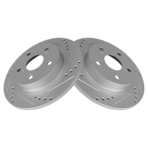 Image of TRQ Performance Rear Brake Pad and Rotor Set Ceramic Coated Drilled Slotted Rotors Compatible with 2011-2016 Scion tC