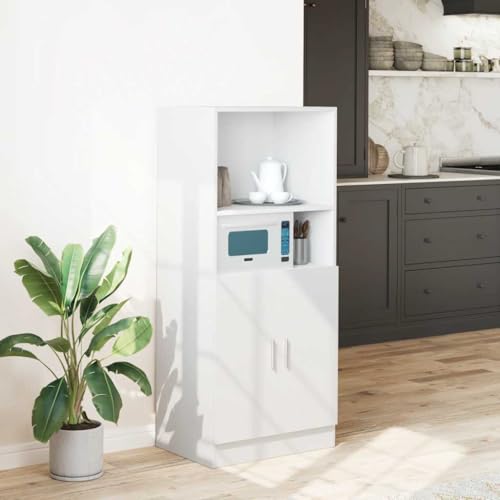 Homvdxl Kitchen Pantry Cupboard, 131 cm H Storage Cabinet with 2 Doors & Open Shelves, Kitchen Storage Units, White
