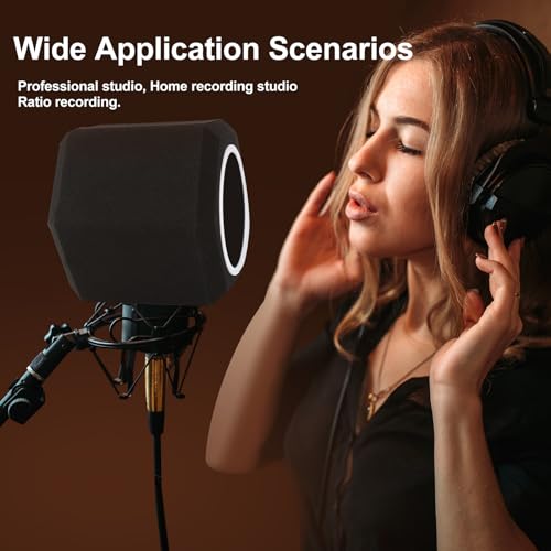 penypeal Microphone Wind Shield Pop Filter Isolation Ball, Acoustic for Record Studios Mic, Sound-Absorbing Foam Five-sided Seal Design to Effectively Reduces Noise and Reflections, black