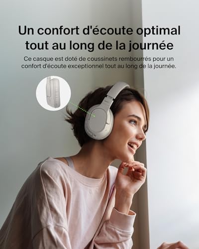 Belkin SoundForm Surround Casque Bluetooth sans Fil (ENC, Circum-aural avec 60h d'autonomie, Oreillettes Douces au Toucher, pour iPhone, Galaxy, iPad, Voyage, Maison ou Bureau, Beige)