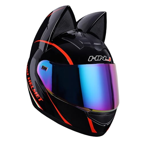 XLAOHUY BP-MRD1 猫耳 最新トレンド フルフェイス 多色展開 専用シールド 耐衝撃性 広い視野 UVカット 風防ガラス 通気性ライナー 洗える内装 多サイズ展開で快適フィット 紫外線防止 グレア防止 (Size:XL(60-62CM),Col