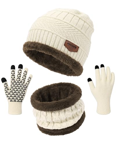 Image of Loritta Winter Hats for Men, 3 PCS Fleece Beanie Scarf Gloves Set