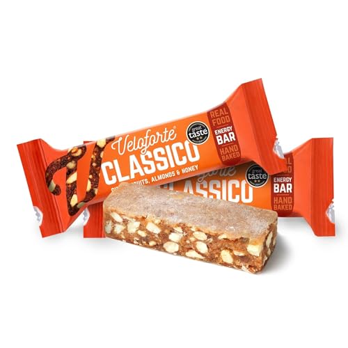Veloforte Classico Energy Bar For Running Cycling Triathlon | Optimally balanced carbs and protein for sports. Gut-friendly high-fibre vegan and gluten-free | Citrus Fruits & Almonds | 9-pack