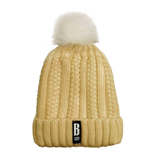 Image of SYGA Winter Beanie Hat for Women Warm Thick Cotton Lining Knit Bobble Pom Pom Skull Cap Fleece Lined Warm Cap Outdoor Sports Hat for Ladies Women Girl Free Size