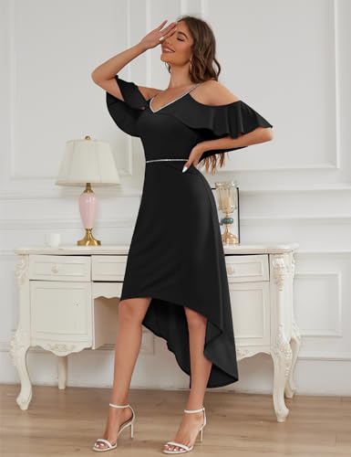 MUADRESS Women Prom Spaghetti Strap Flutter Sleeve V Neck Sparkly Midi Dress Elegant Flowy Ruffle Wedding Guest Hi-Lo Dress4