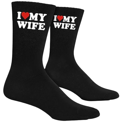 GWAWG Husband Socks 2 Pairs Funny Black Cotton Mens Socks, Soft Breathable Wedding Gifts for Husband, Anniversary Birthday Valentines Day Mens Gifts from Wife, Comfortable Everyday Sports Socks