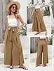 CMTOP Womens Wide Leg Trousers Ladies Summer Trousers Casual Loose Split Flowy Palazzo Pants Loose Flared Pants Casual Baggy Trousers with Drawstring Pockets Lightweight Work Bottoms for Ladies Khaki #1