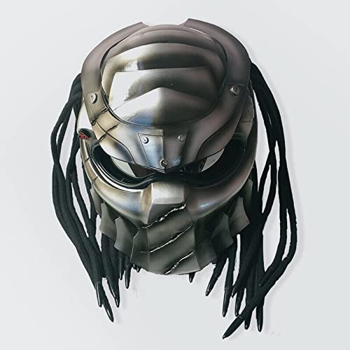 Sjapex Predator Carbon Fiber Motorcycle Helmet Full Face Helmet With Led Lights And Iron Man Pigtails Unisex Abs Material Motorbike Helmet Dot/Ece Approval F,L=59~60Cm #TOP1