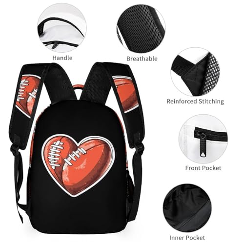 Rugby Footballer Heart Shape Football Cute Backpacks Set Lightweight Lunch Bag Aesthetic Pencil Cases for Travel Work3