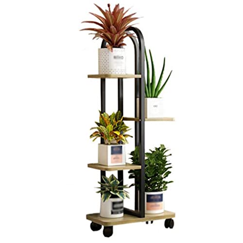 MVBCXZXAZ Soporte para plantas de 4 pisos de alto para interiores, 5 macetas, soporte para macetas de esquina al aire libre, soporte de exhibición con ruedas, jardín, sala de estar