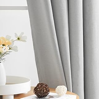 100% Blackout Curtains for Bedroom 90 Inch Modern Solid Living Room Thermal Grey Blackout Eyelet Curtains Noise Reducing Linen Look Set of 2 Curtain Panels for Office Studio/Hotel, 54" wide