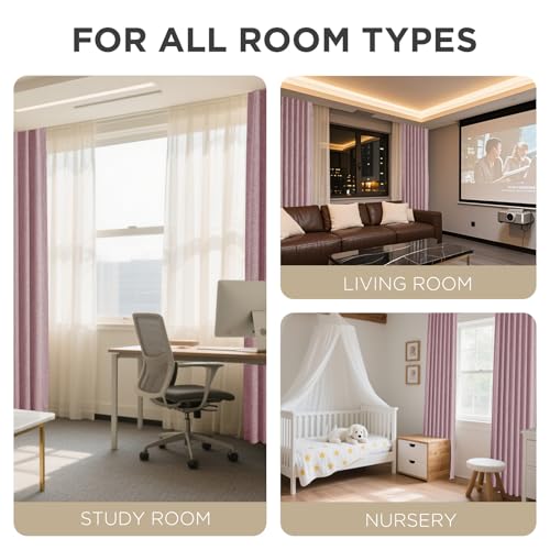 Joydeco Blackout Curtains for Bedroom - 120 Inch Long 100% Light Blocking 2 Panels Set Pink Drapes, Thermal Insulated Room Darkening Curtains, Linen Textured for Living Room, Rod Pocket & Back Tabs by Joydeco - Image 8