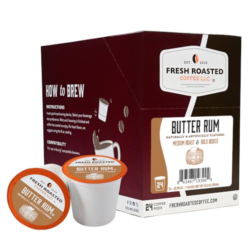 Fresh Roasted Coffee, Butter Rum, Flavored Coffee Pods, K-Cup Compatible,