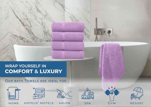 Image of DAN RIVER Bath Towels Set of 4, 27 x 54 Inches, 100% Cotton, Larger & Lighter Weight, Quicker to Dry, Super Soft and Absorbent, Ideal Shower Towel for Daily Use, Lavender