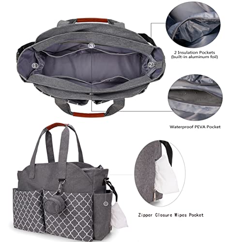 Lmbabter Diaper Bag Tote With Changing Station Upgrade Multi-Function Baby Bag With Adjustable Shoulder Strap Insulated Pockets (Gray) #TOP3