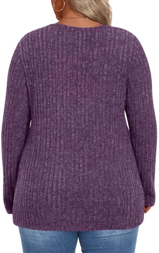 Image of HOTGIFT Womens Plus Size Sweater Tops Long Sleeve Crewneck Casual Tunic Shirts Buttons XL-5XL Blouse Soft Comfy Fashion