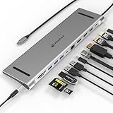 Fosmon 11-in-1 USB-C Hub, Multiport Adapter with 4K Dual HDMI, DisplayPort, USB-C, USB 3.0, USB 2.0, TF, RJ45 Ethernet for Laptops, Tablets