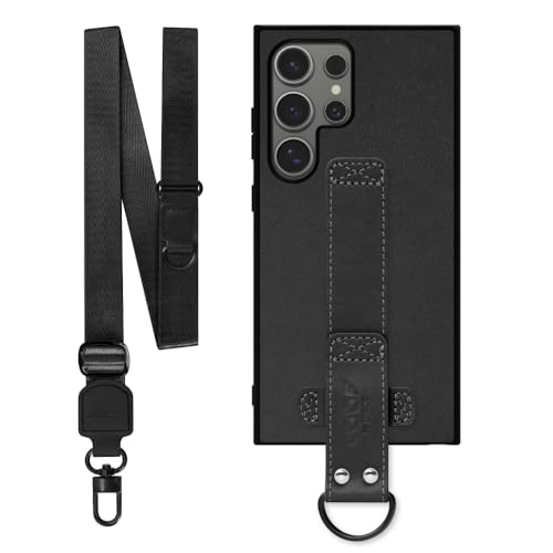 LOOF STRAP-SHELL �{�v ���U�[ �X�}�z�V�����_�[ �X�}�z�P�[�X for Galaxy S24 Ultra �p �P�[�X �J�o�[ �X�g���b�v �X�g���b�v�z�[�� �V���v�� �����h�~ �ϏՌ� ���^ �y�� �����O�X�g���b�v D�J���t�� [�����O+/�u