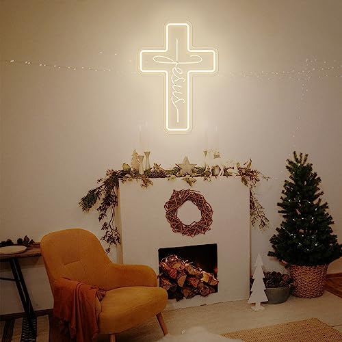 Image of Cross Neon Signs Jesus Neon Signs LED Wall Decor for Bedroom Living Room Weddings, Dimmable Light Sign for Home Decor, Religious Events, Christmas Easter Celebrations Gifts (Jesus Cross)