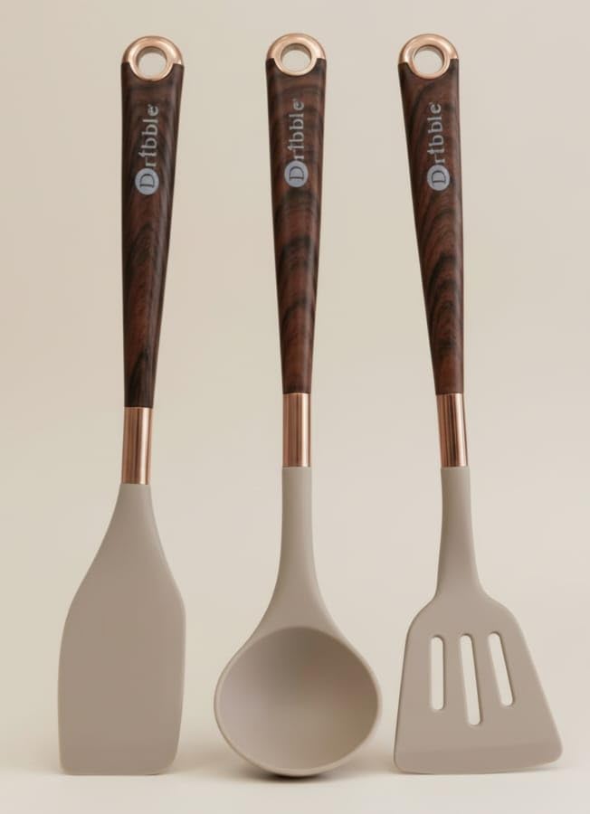 Image of Dribble Premium Big & Sturdy Silicone Spatula Set of 3, Heat Resistant for Non-Stick Cooking,Baking & Mixing,BPA-Free,Food Grade with Designer Handle,Flexible Spatulas for Mixing, Stirring & Flipping