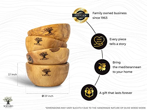 Soltako 4 Small Dip Bowls Set - Olive Wood Tapas Bowls - Small Mediterranean Bowl For Olives & Bbq Sauces - Dip Bowl For Charcuterie Boards - Charcuterie Accessory - Ø 4" #TOP1