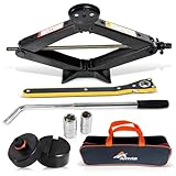 Car Jack Kit with Tesla Pad & Universal Rubber Pad | Scissor Jack for Car 3 Ton (6,600 lbs) - Tire Jack Tool Kit | Portable, Ideal for SUV and Auto - Universal Emergency Kit with Lug Wrench