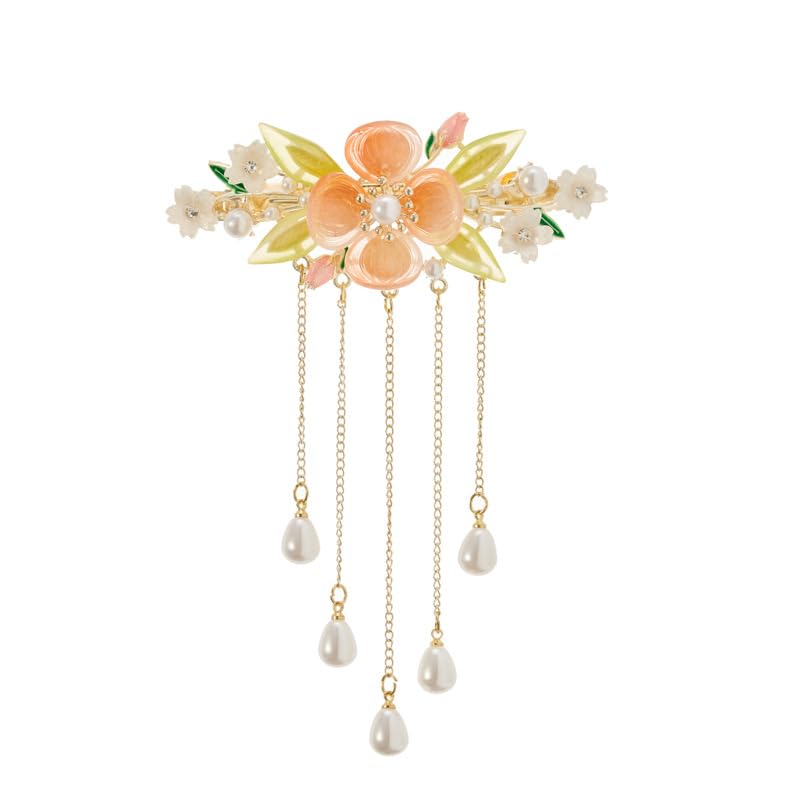 Pasadores de pelo de flores vintage, pinzas decorativas de perlas con borlas, pasadores de pelo de cristal de flor rosa, horquillas para el cabello,