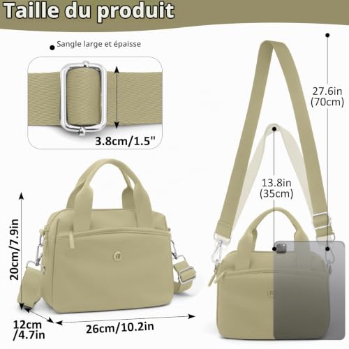 REETEE Sac Bandoulière Femme Imperméable Nylon Sac à Main Petit Sacoche Femme Bandoulière avec Bandoulière Réglable et Poignée, Sacs Bandoulière pour Shopping, Travail, Voyag (gris) – vue 6