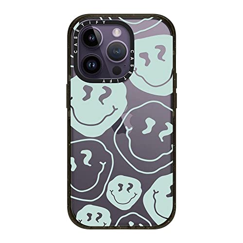 CASETiFY CpNg iPhone 14 Pro P[X [MILKi (4x MIL-STD-810G)/2.5m̗NA] - Aqua Smiley Transparent - ObV[ ubN