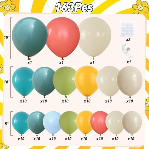 Image of Retro Boho Balloon Arch Garland Kit, 163Pcs Retro Blue Orange Mustard Yellow Balloon Arch Garlands for First Birthday Theme Boho Colorful Baby Shower Wedding Bridal Shower Rainbow Party Decoration