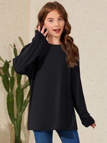 ZDC Girls Oversized Tshirts Kids Long Sleeve Crewneck Shirts Fall Tops Tees 5-14Years2