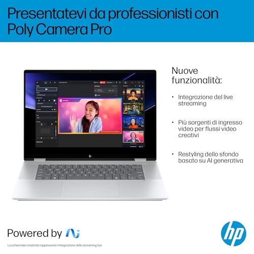 Omnibook X Flip 16-as0000sl, Convertibile, Copilot+ PC, AI, Intel Core Ultra 7-258V, 32GB RAM, 1TB SSD, Intel Arc, Display 16” Touch IPS 2K 400 Nits, 5MP IR Privacy Cam TNR, Windows 11, Argento - Notebook - Immagine 5